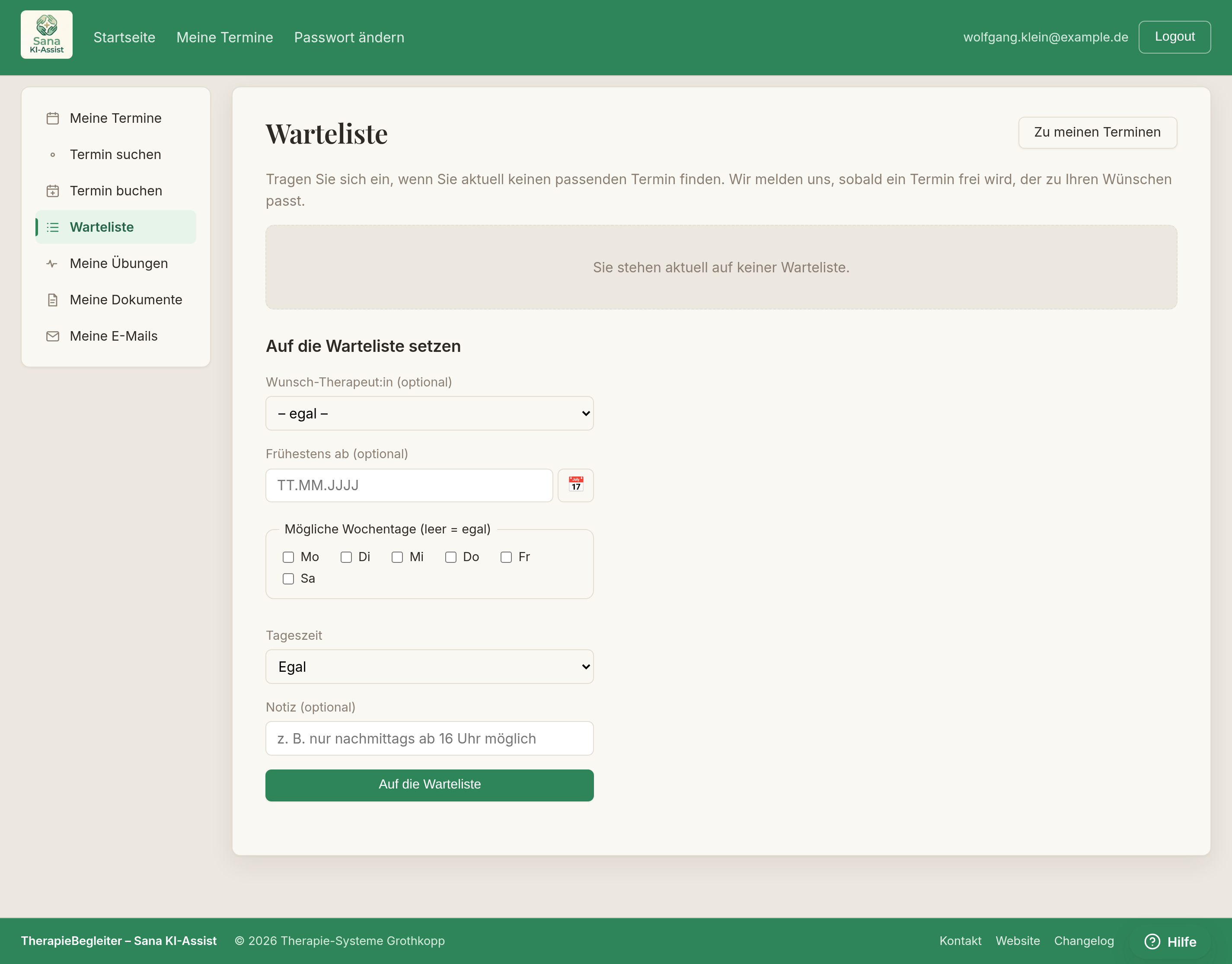 Patientenportal: Warteliste